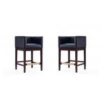 Manhattan Comfort 2-CS005-BK Kingsley 34 in. Black and Dark Walnut Beech Wood Counter Height Bar Stool (Set of 2)